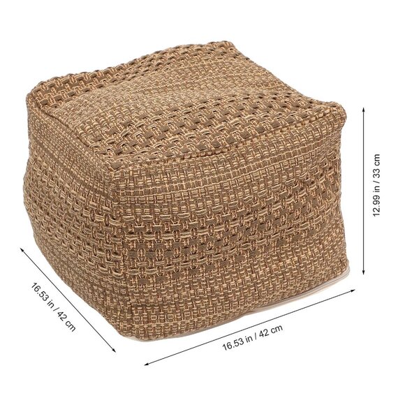 LongYTong Handwoven Pouf Ottoman Cover | Square Braided Foot Stool | Unstuffed - Picture 4 of 5